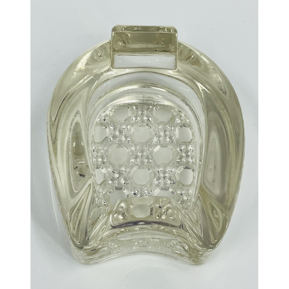 Vintage Heavy Pressed Clear Glass Ashtray Horseshoe Shaped 5"